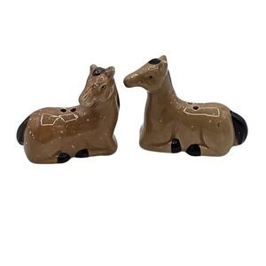 Vintage Horse Salt & Pepper Shakers Ceramic Brown Set Of 2 Western Kitchen Decor
